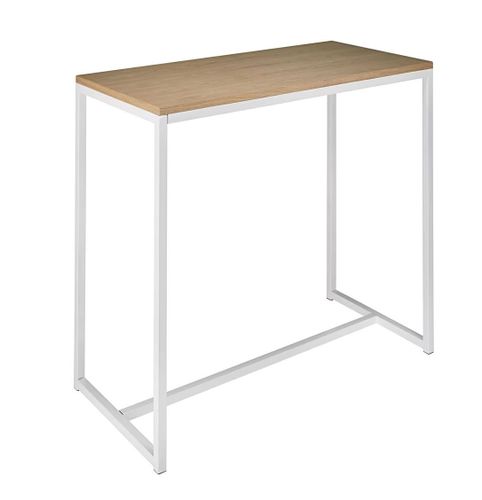 Table haute kubo blanche plateau bois-0