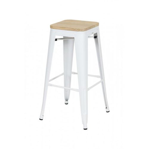 Tabouret Tolix Blanc et Bois-0